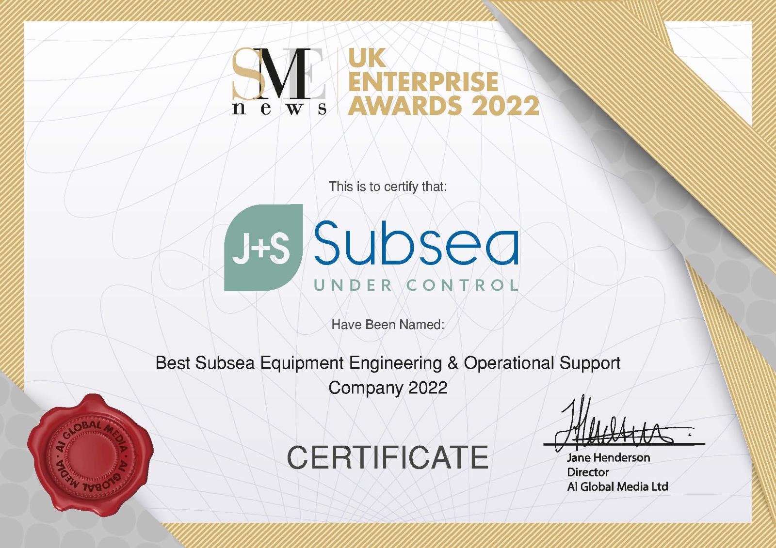 MEMBER NEWS: J+S Subsea wins top subsea accolade in national awards